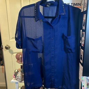 Forever 21 Sheer Blue Studded Blouse